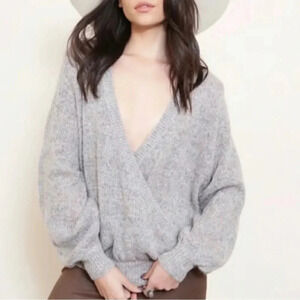 Free People 'Karina' Slouchy Faux Wrap Front Puff Sleeves Sweater Oversized